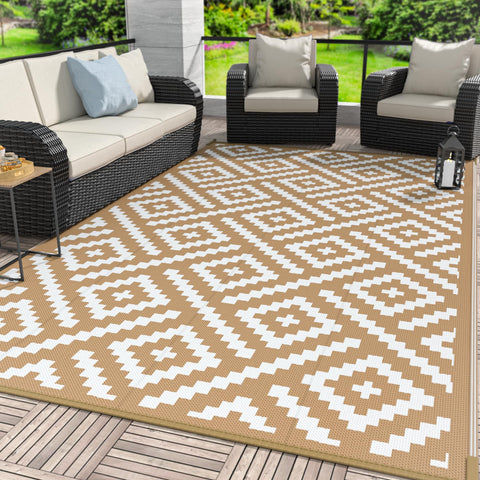 GENIMO alfombra frontal 6x9 mostrando diseño marrón blanco y durabilidad