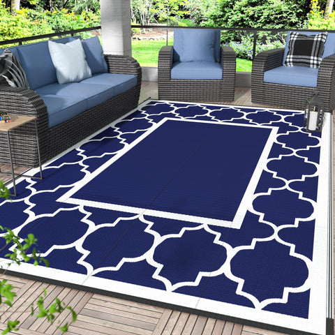 GENIMO alfombra exterior frente azul y blanco que embellece la terraza