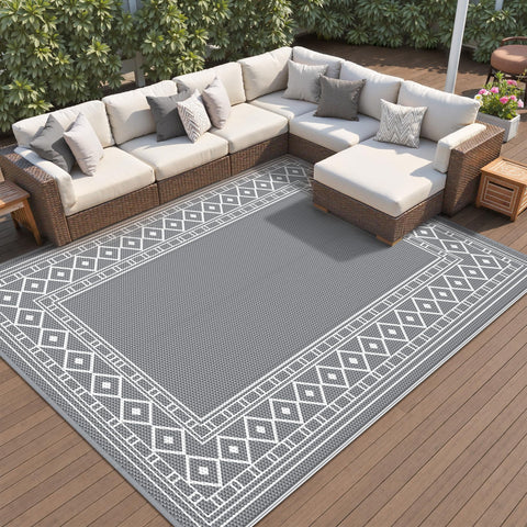 GENIMO alfombra exterior frontal mostrando diseño geométrico y durabilidad