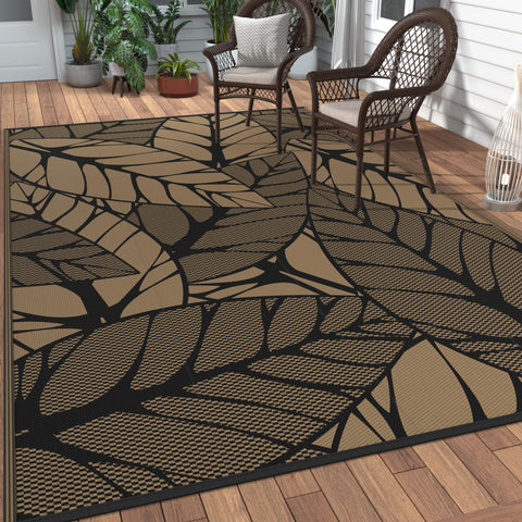 GENIMO alfombra exterior frontal mostrando diseño hojas de palma y estética