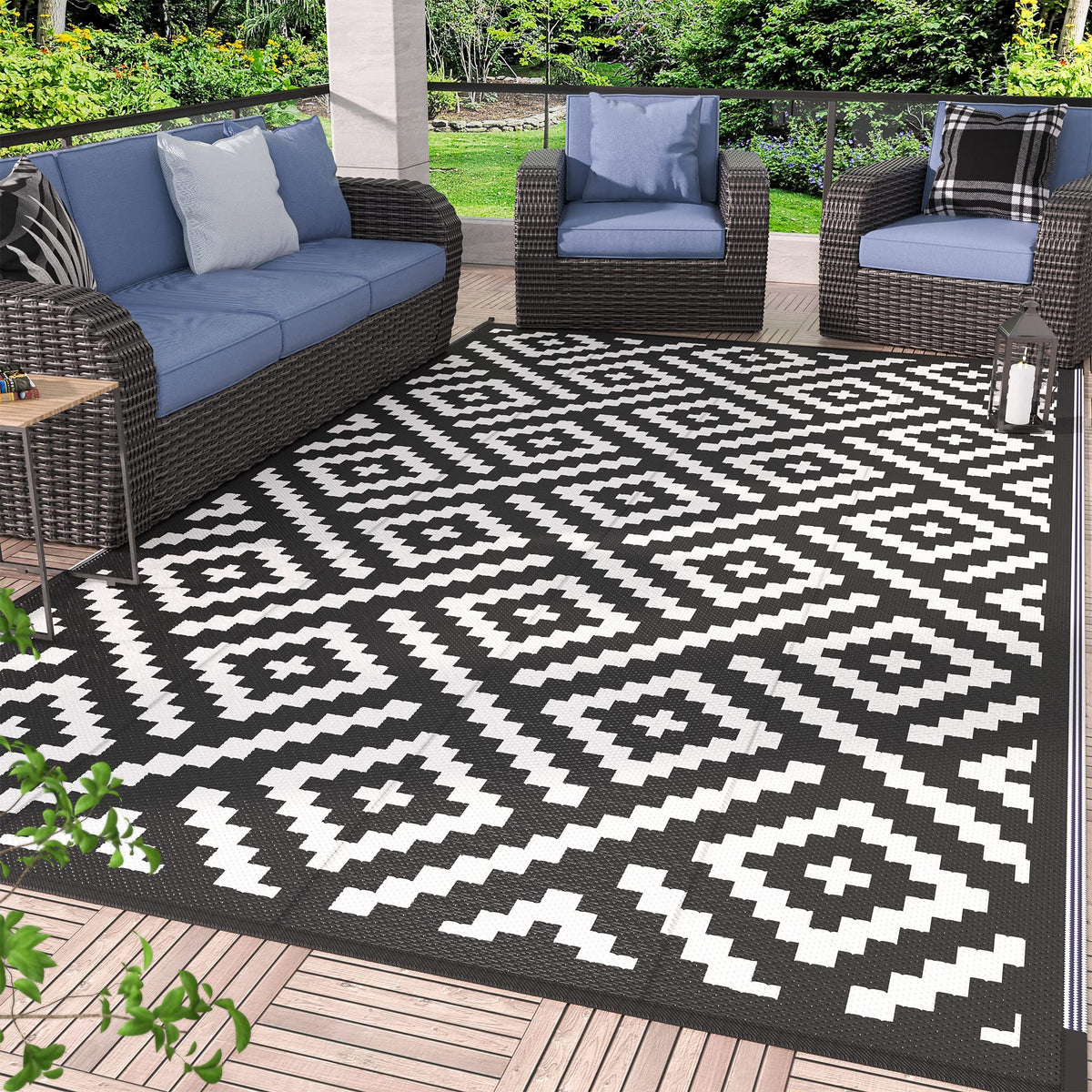 GENIMO alfombra exterior frontal, vista del patrón y borde resistente