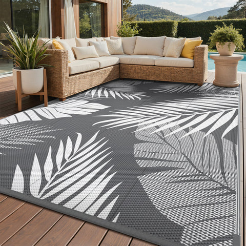 GENIMO alfombra exterior frontal mostrando patrón y tamaño, aporta estilo y cobertura