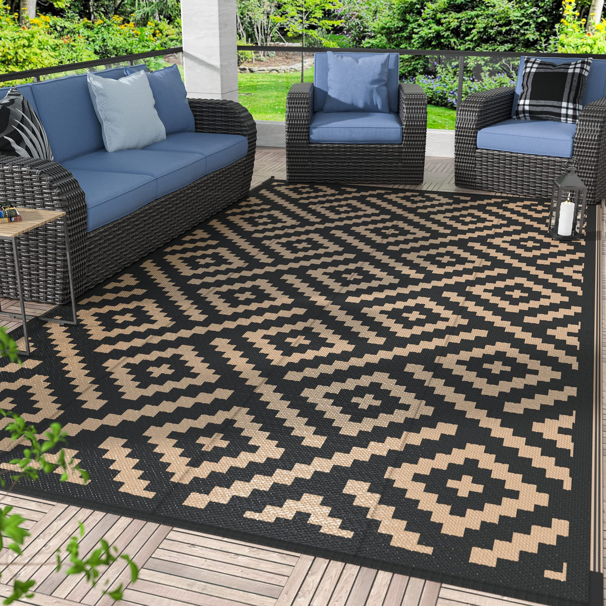 GENIMO alfombra exterior frontal mostrando diseño reversible y colores ocultantes