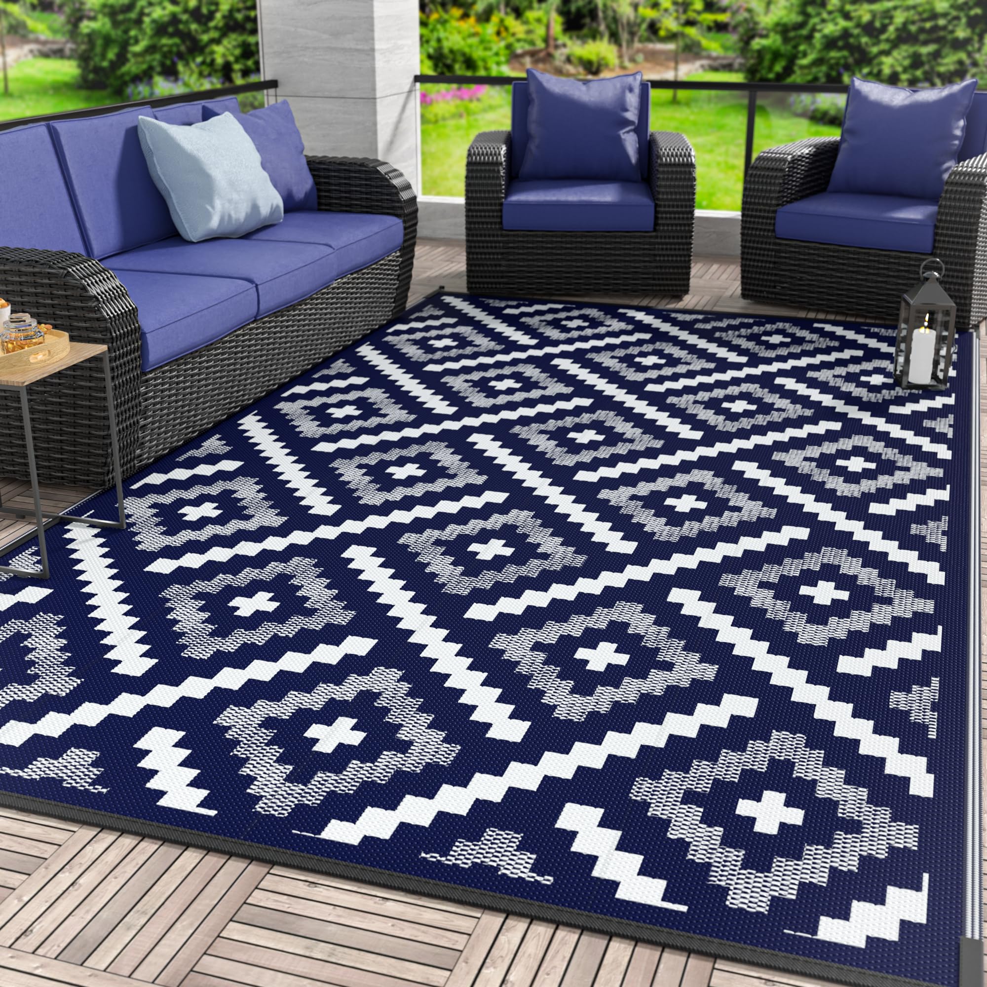 GENIMO alfombra exterior vista frontal azul marino, aporta estilo y protección