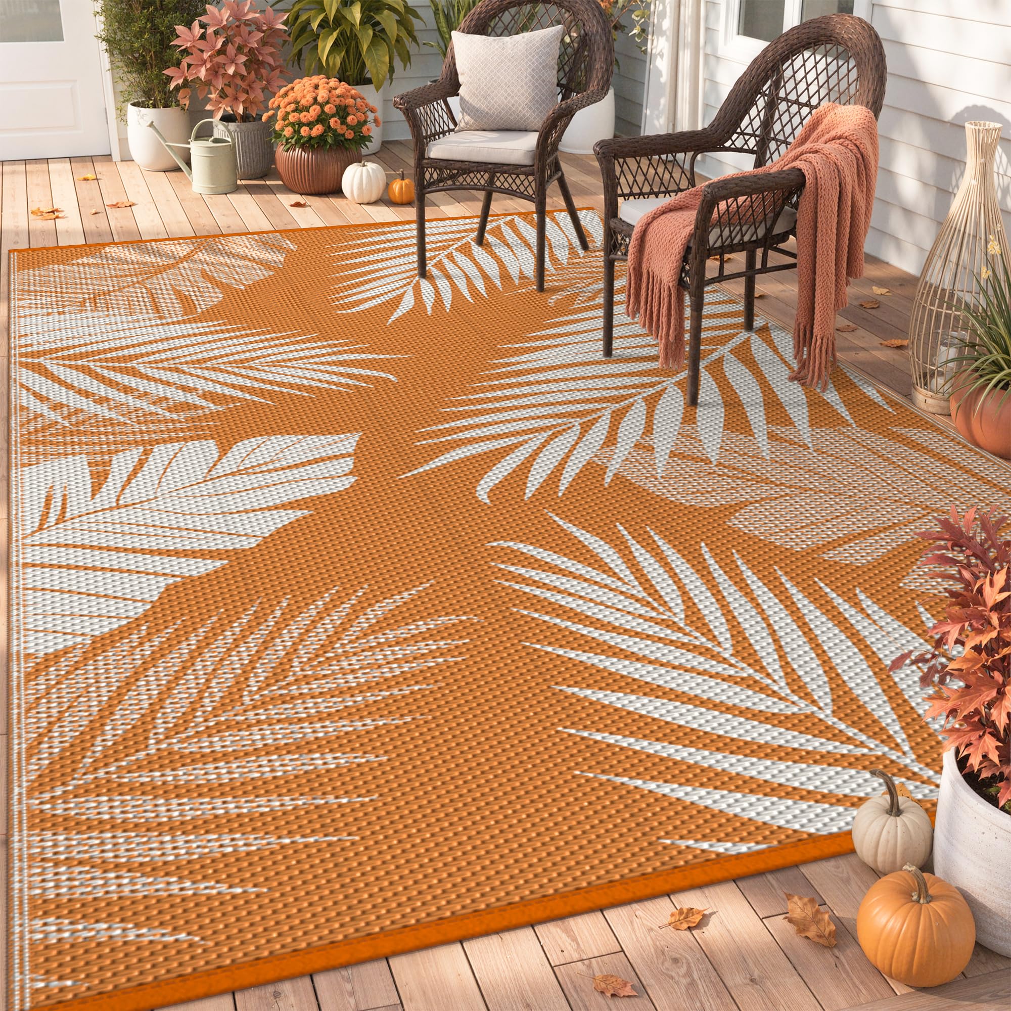 GENIMO alfombra frontal naranja blanco mostrando diseño reversible y beneficio estético