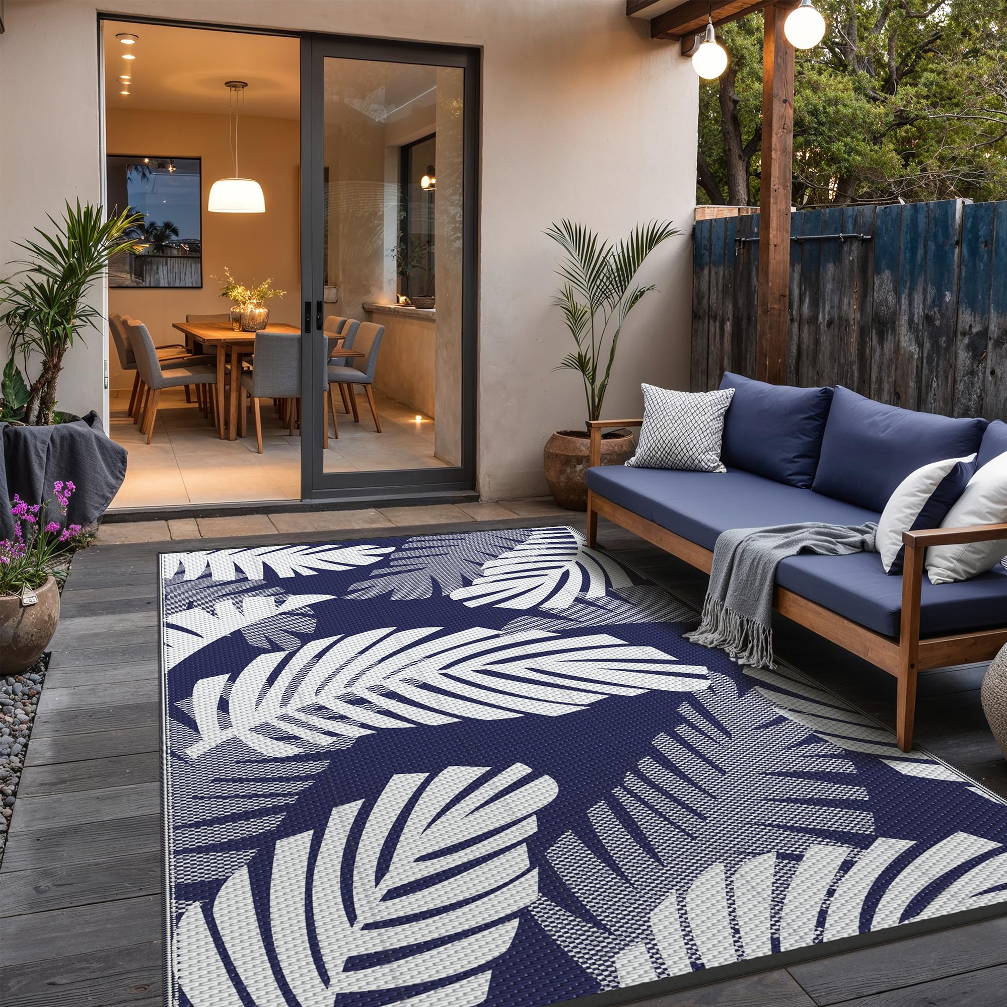 GENIMO lado reversible de la alfombra azul blanco, ofrece dos diseños para variar el estilo