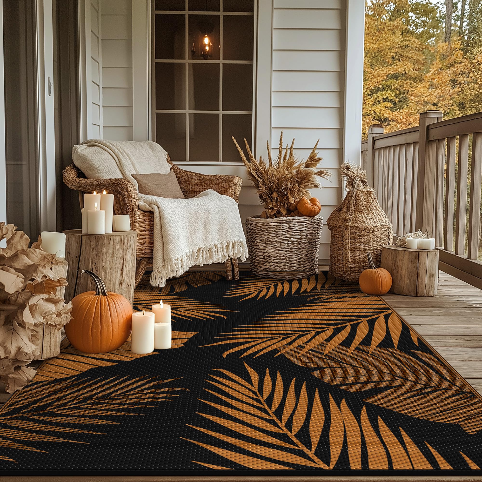 GENIMO alfombra en patio con muebles mostrando ambiente acogedor y resistente al exterior