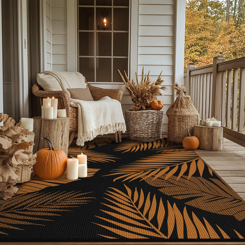 GENIMO alfombra en patio con muebles mostrando ambiente acogedor y resistente al exterior