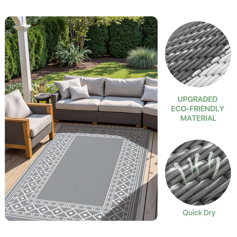 GENIMO alfombra 5'x8' junto a silla muestra escala y cobertura práctica