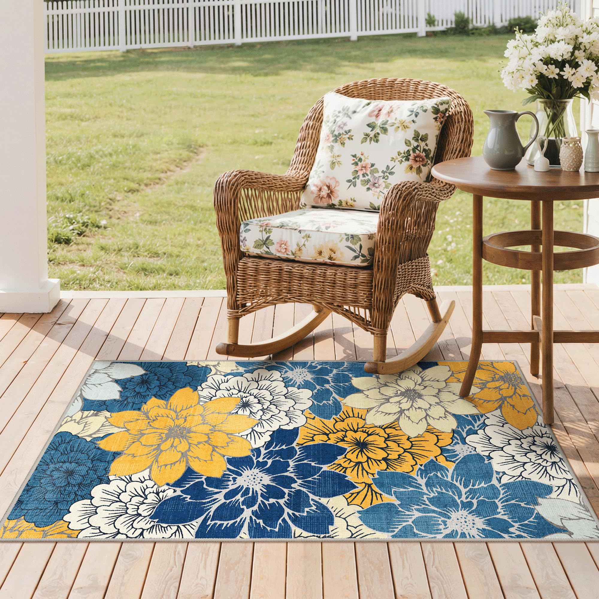 GENIMO alfombra en uso bajo mesa del porche para ambiente acogedor