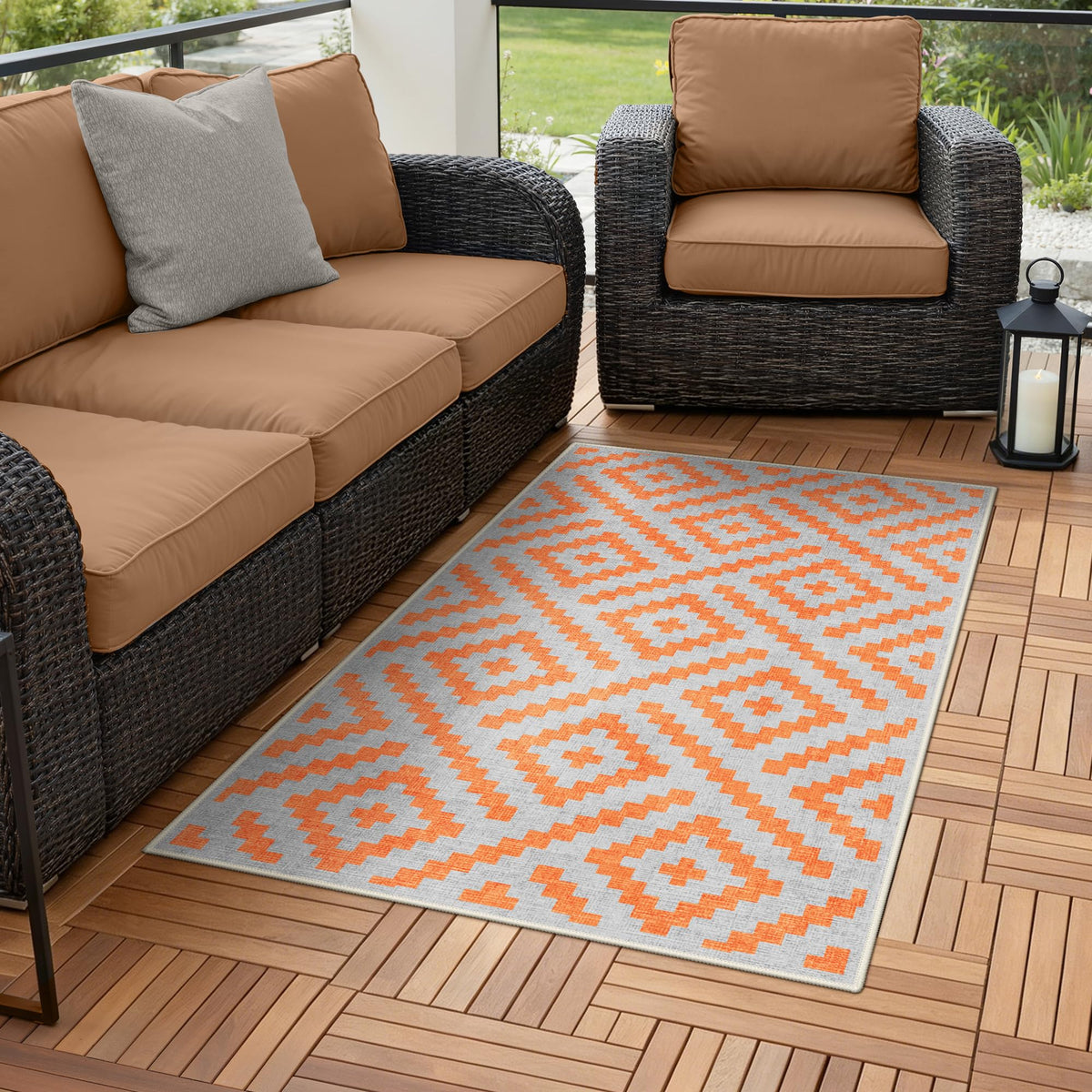 GENIMO alfombra frontal 3'x5' naranja gris, atractivo estético y protección exterior
