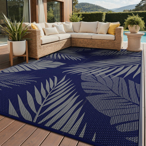 GENIMO alfombra frontal 9'x12' azul gris mostrando patrón y tamaño