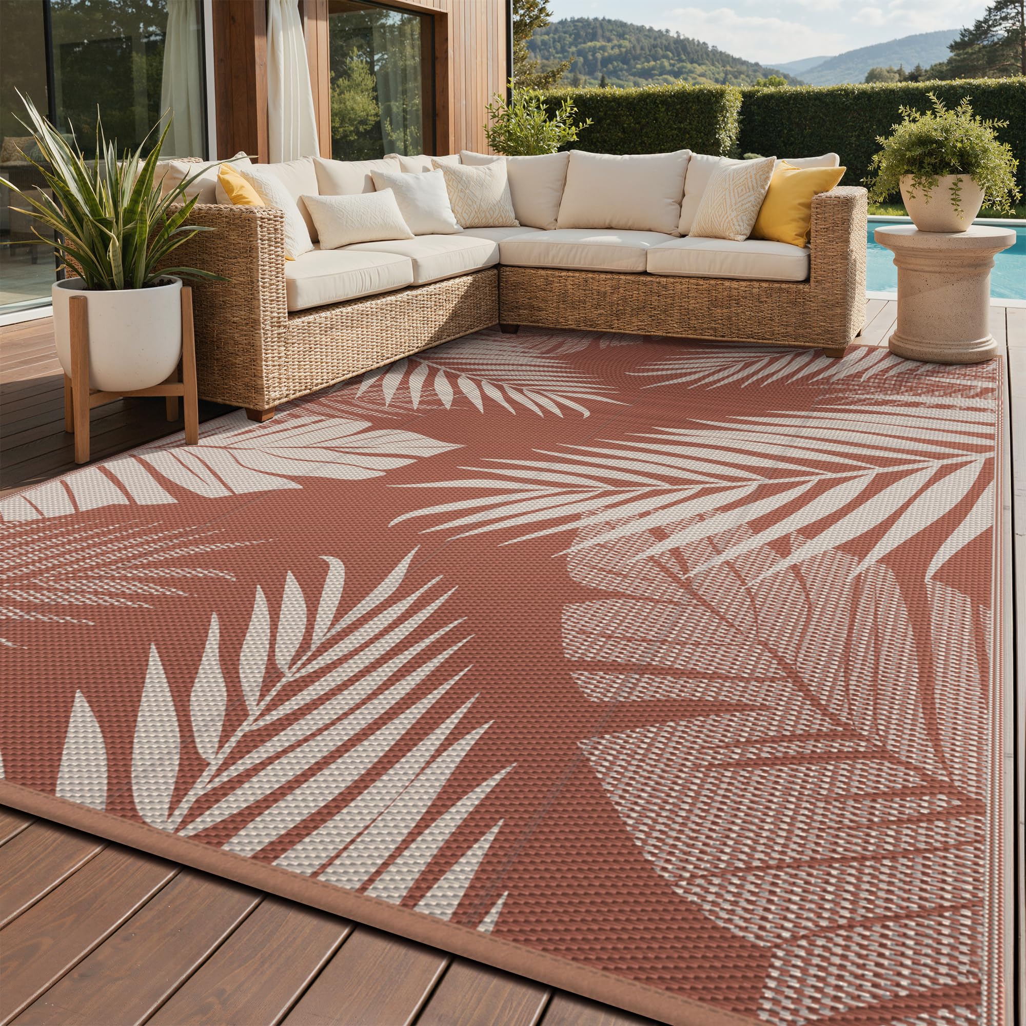 GENIMO vista frontal de la alfombra ladrillo rojo, resistente y decorativa