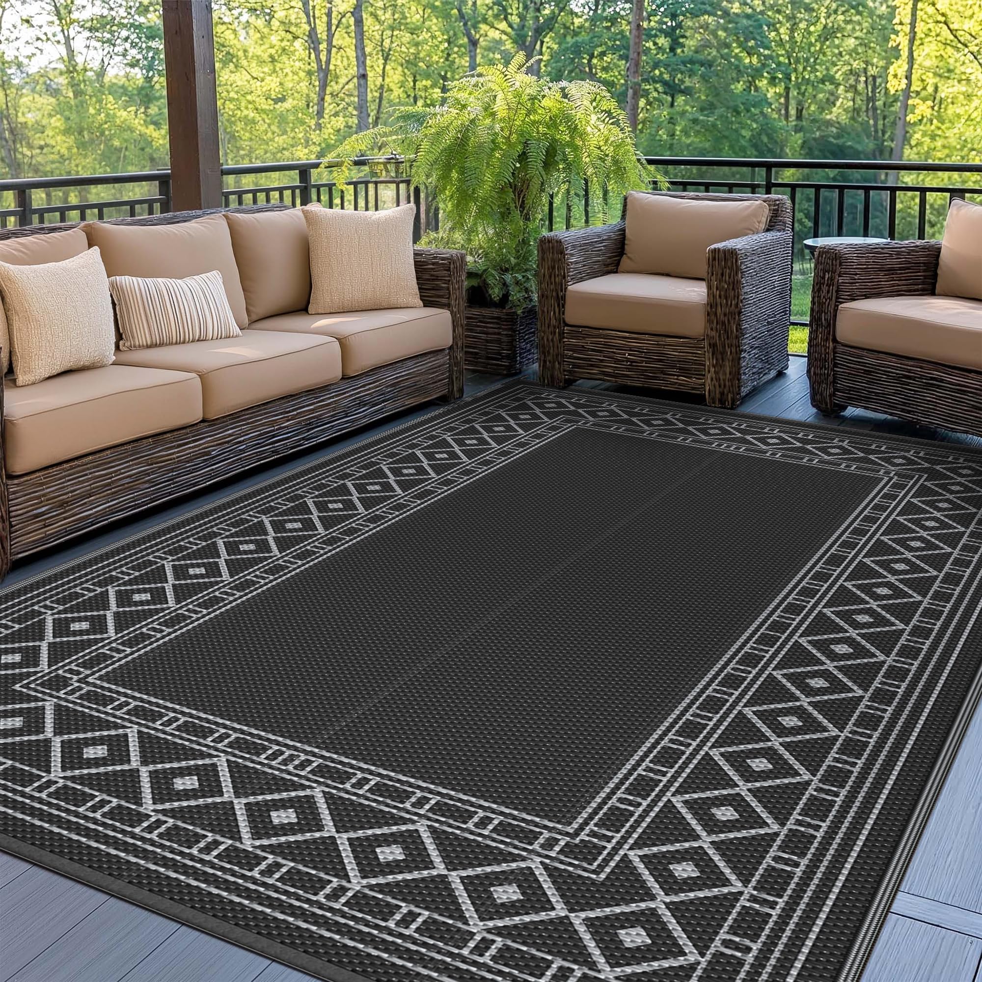 GENIMO vista frontal de la alfombra patio con diseño geométrico, agrega estilo