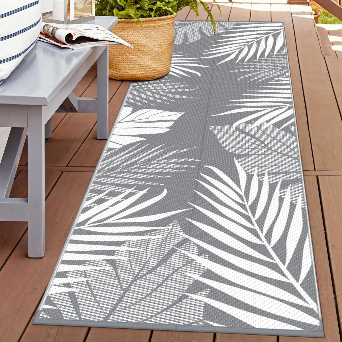 GENIMO alfombra frontal 2.5'x8' gris blanco mostrando patrón y tamaño