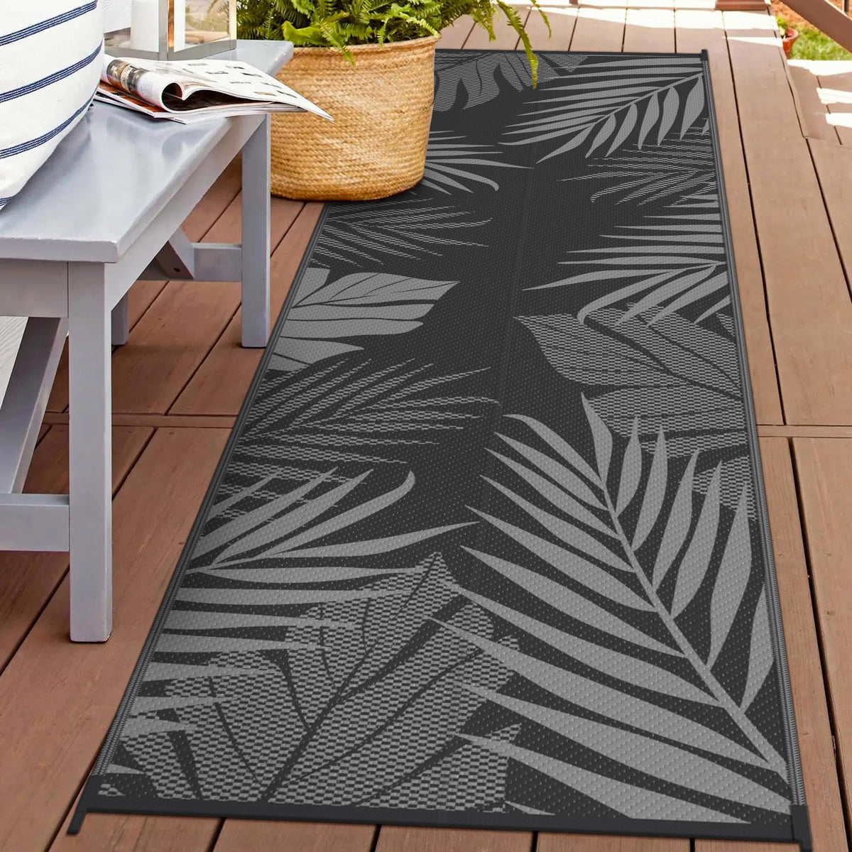 GENIMO vista frontal del runner 2.5'x8' mostrando diseño hojas y beneficio estético