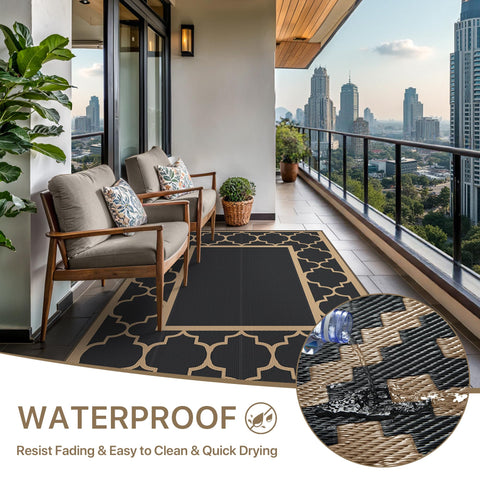 GENIMO alfombra 5'x8' junto a una silla para comparar tamaño