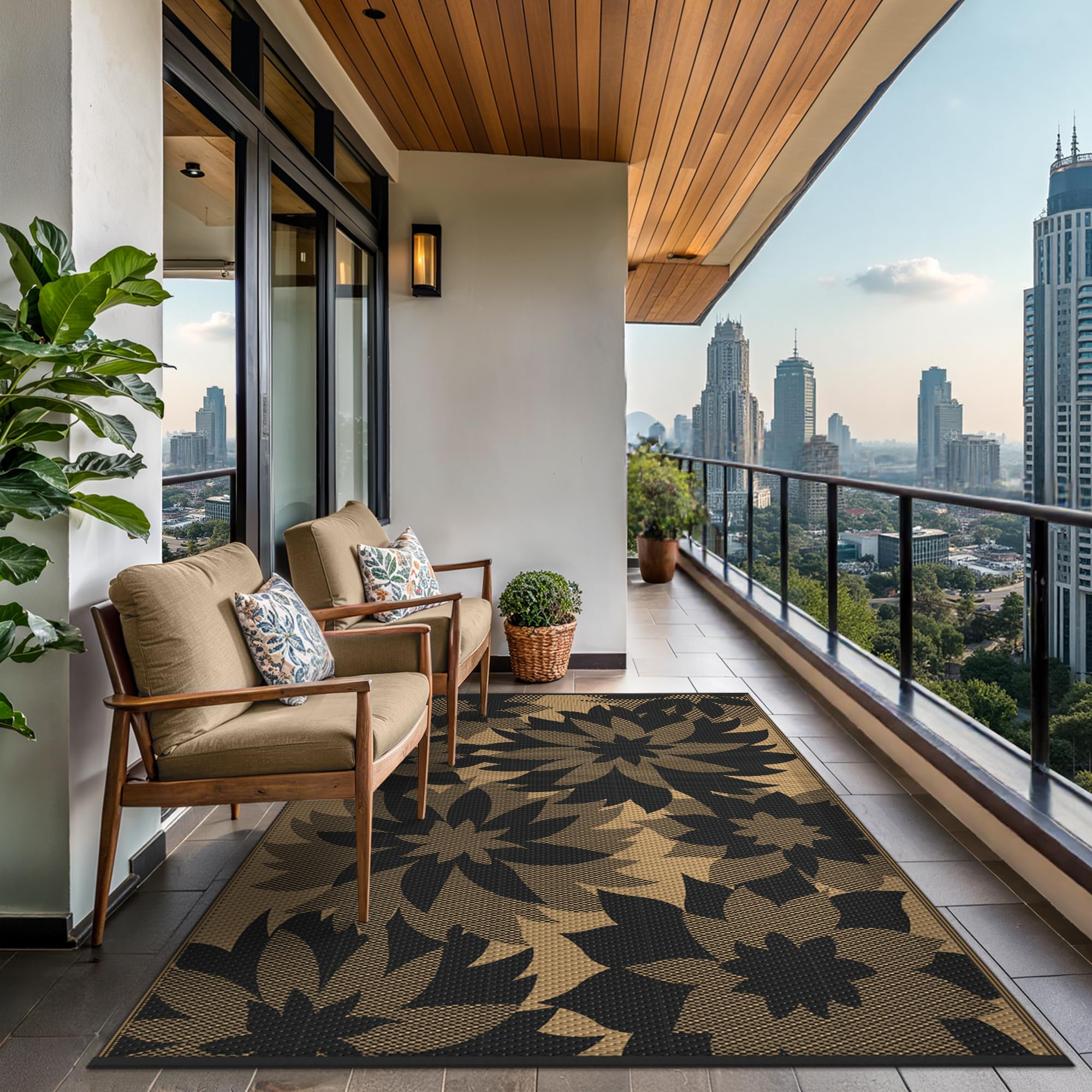GENIMO alfombra en patio con muebles demostrando confort y protección del suelo