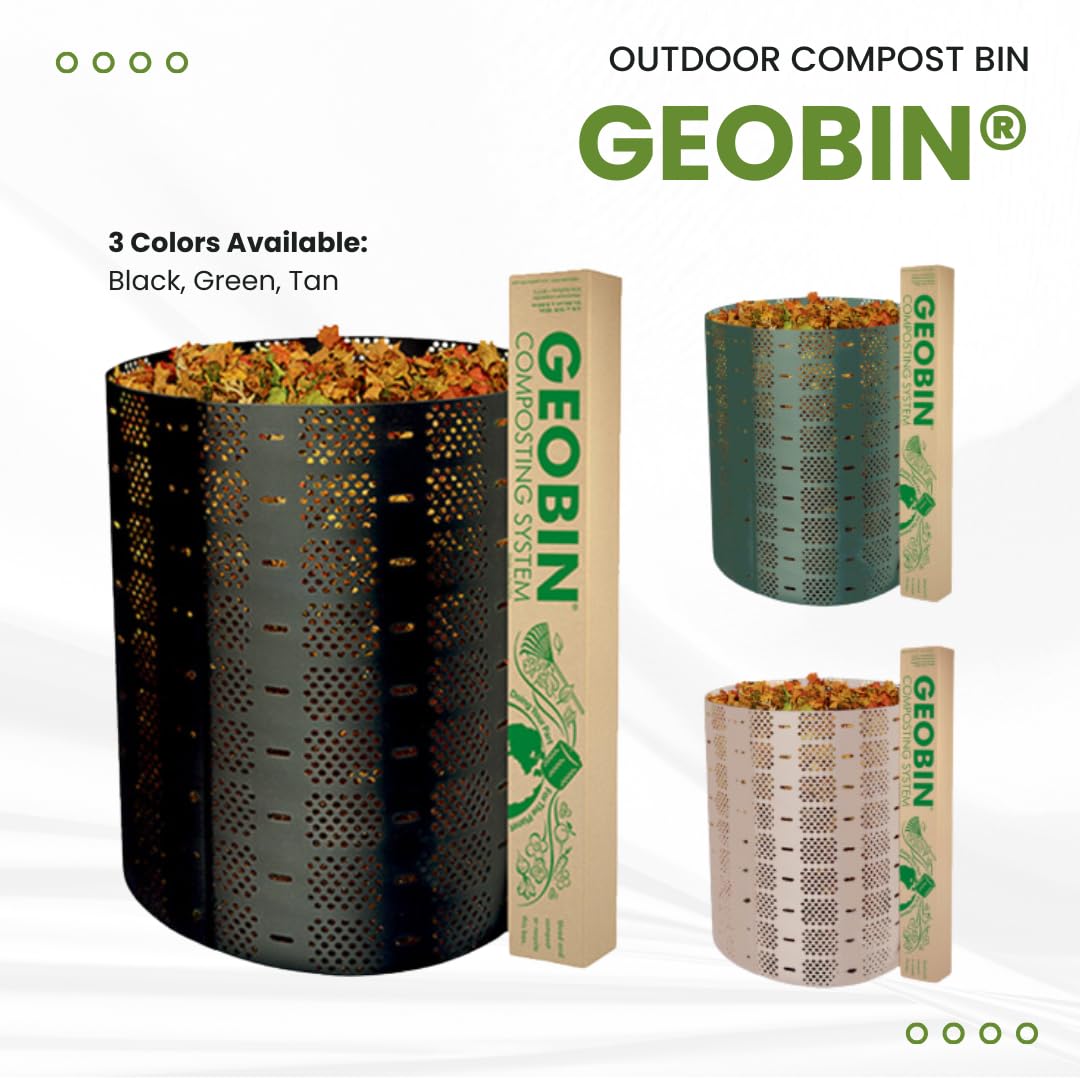 GEOBIN compostador en uso en jardín reciclando residuos en abono