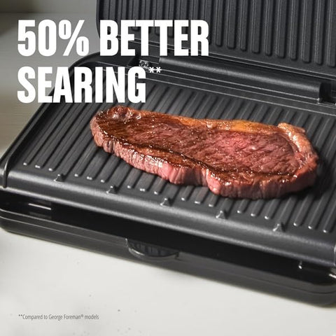George Foreman bisagra de 1" permite cortes gruesos y cocción uniforme