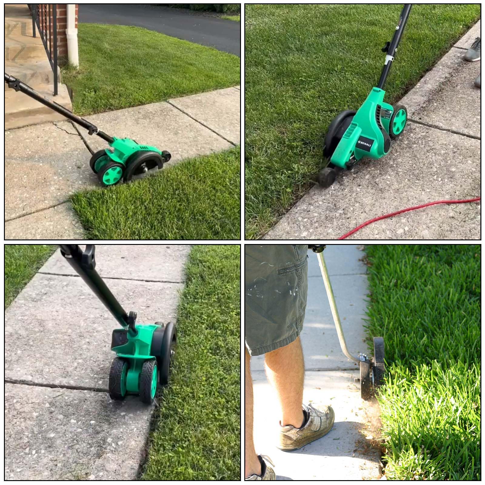 Geosiry cuchillas instaladas en bordeadora cortando borde de césped