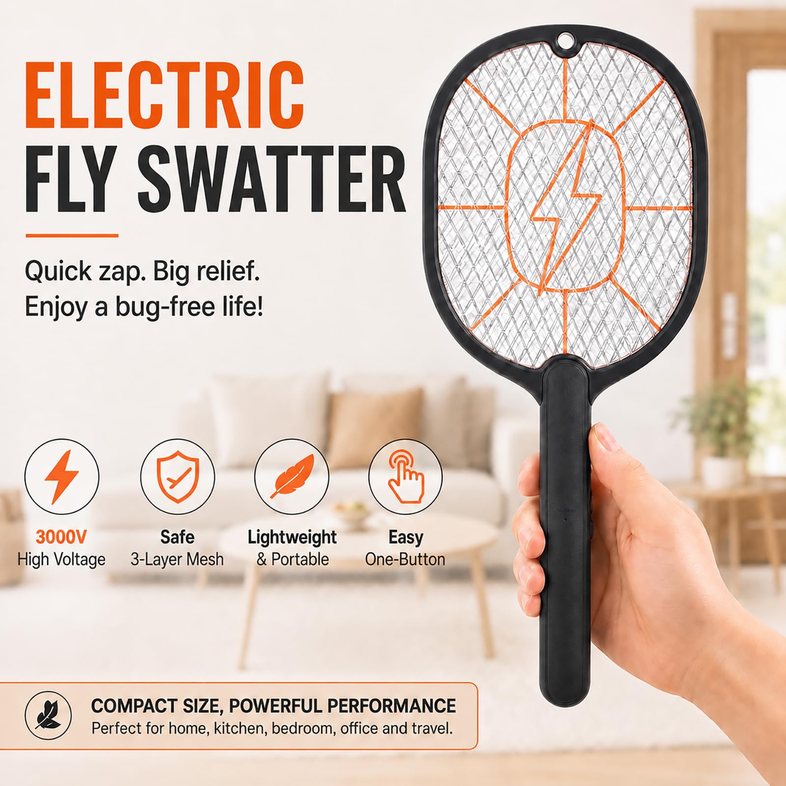 GEternalYn raqueta usada en interior elimina mosquitos sin cables