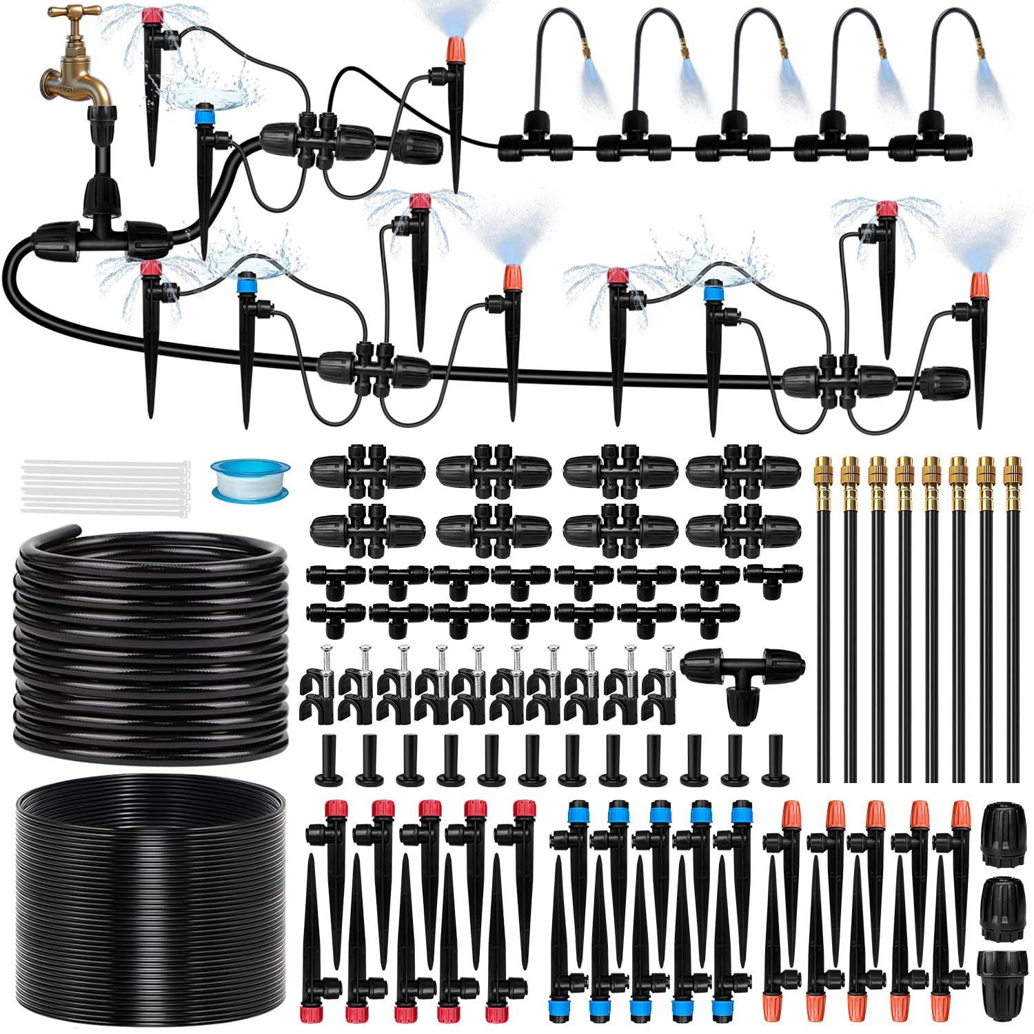 GGAQHLK kit completo frontal mostrando mangueras y boquillas para instalación rápida