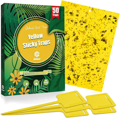 Gideal paquete frontal mostrando 50 trampas adhesivas, solución preventiva efectiva