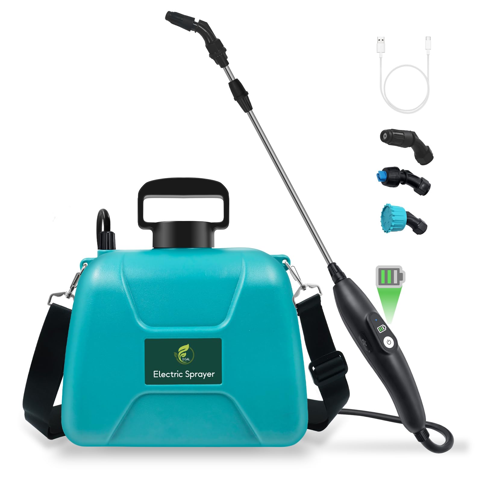 Giftsfaloy vista frontal del pulverizador eléctrico 2 galones con diseño ergonómico y fácil transporte