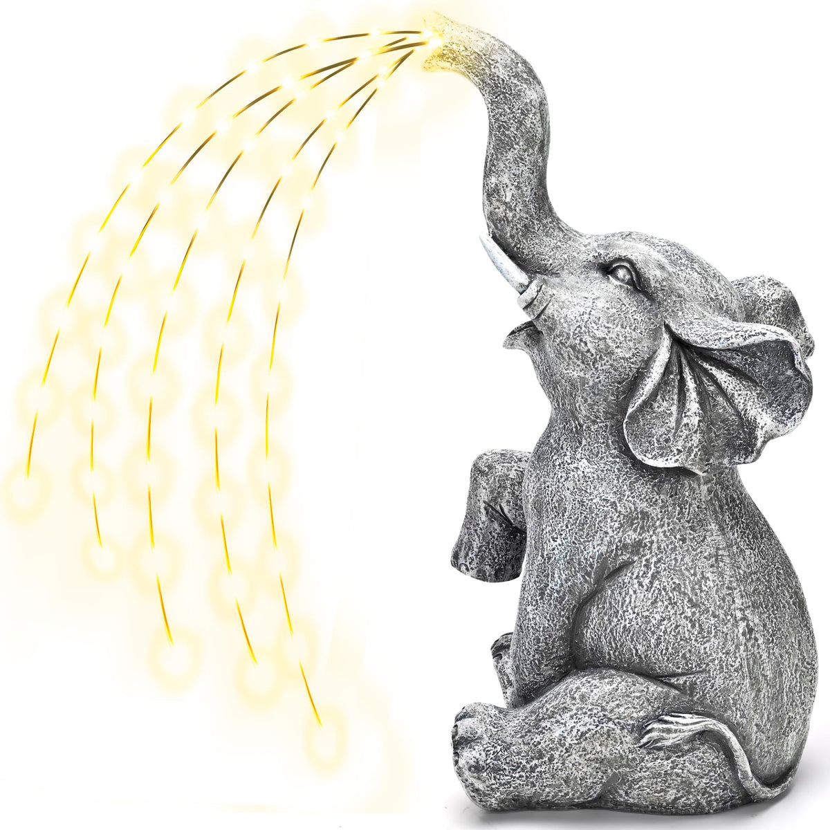 GIGALUMI estatua elefante frontal mostrando diseño adorable y luz ambiental