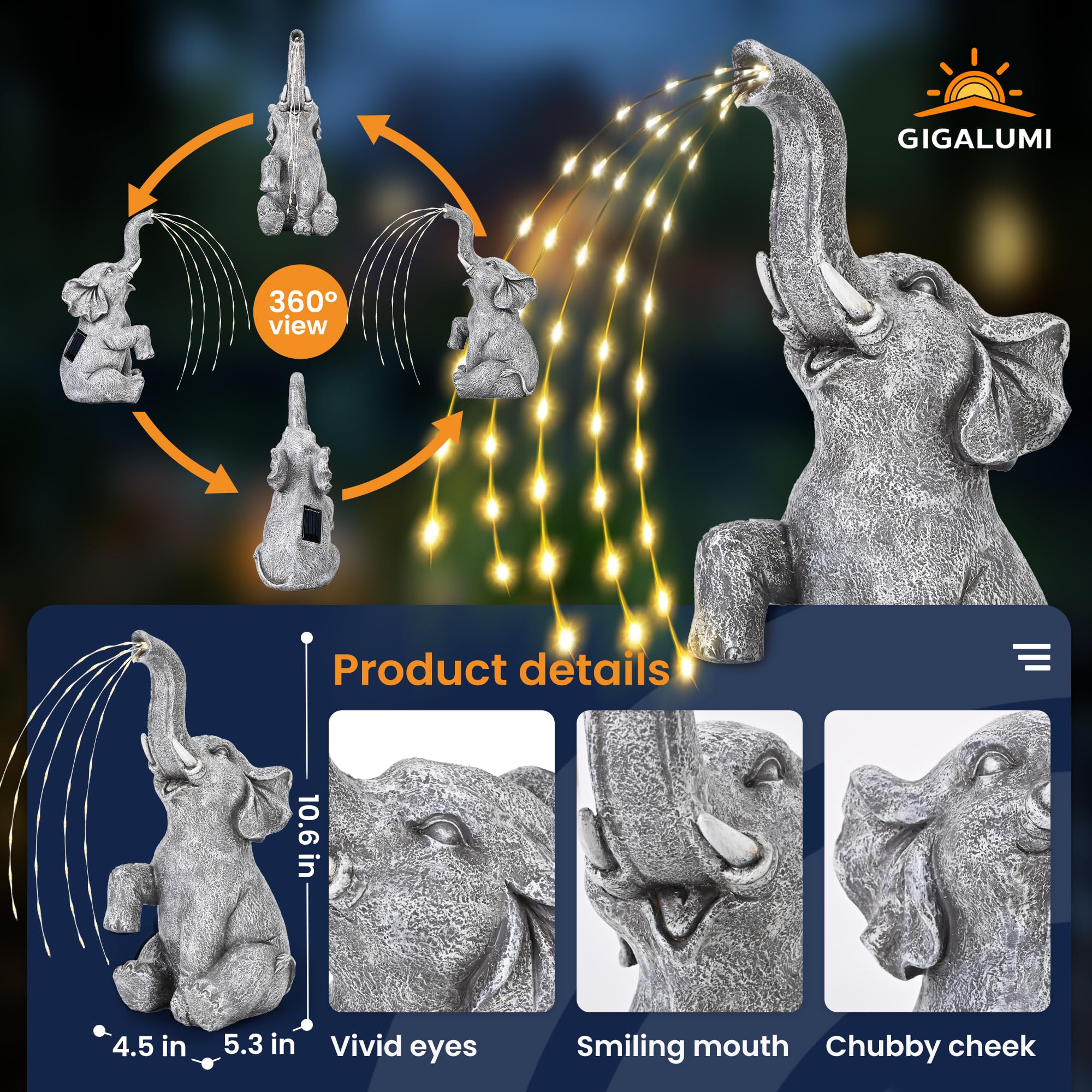 GIGALUMI elefante iluminado de noche con efecto de agua para ambiente