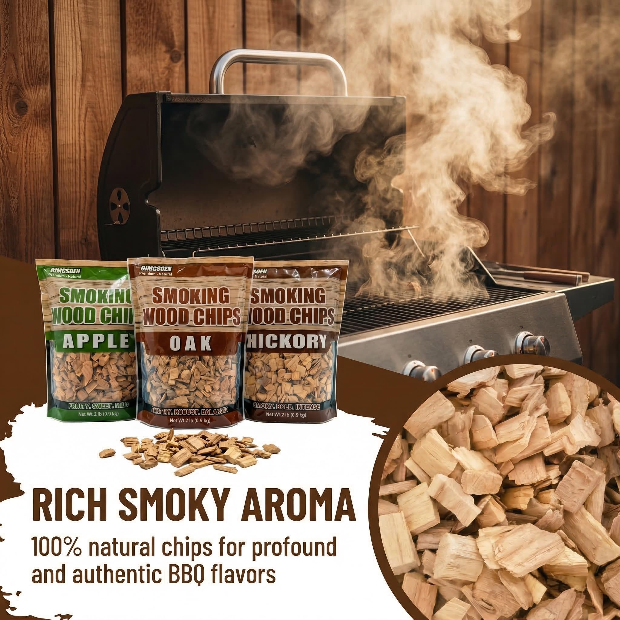 Gimgsoen escena de barbacoa con hickory realzando sabor de carnes