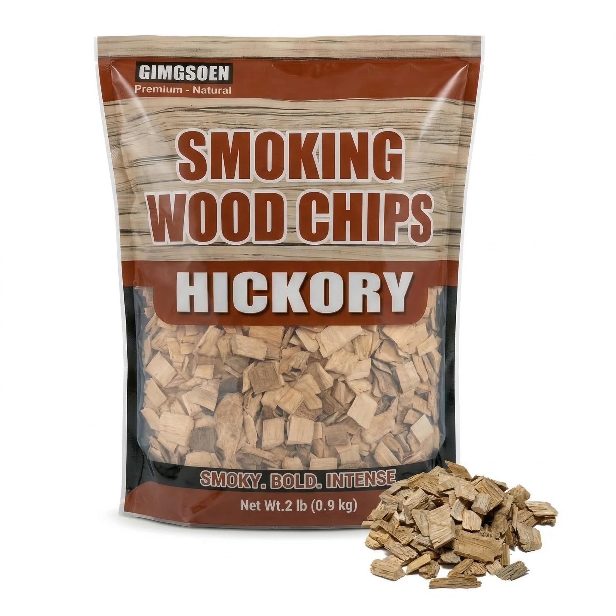Gimgsoen paquete frontal de hickory mostrando presentación y peso 2 lb beneficios