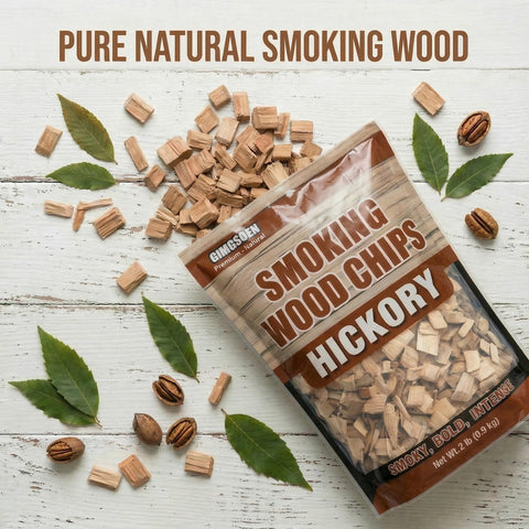 Gimgsoen primer plano de astillas de hickory textura seca para humo puro
