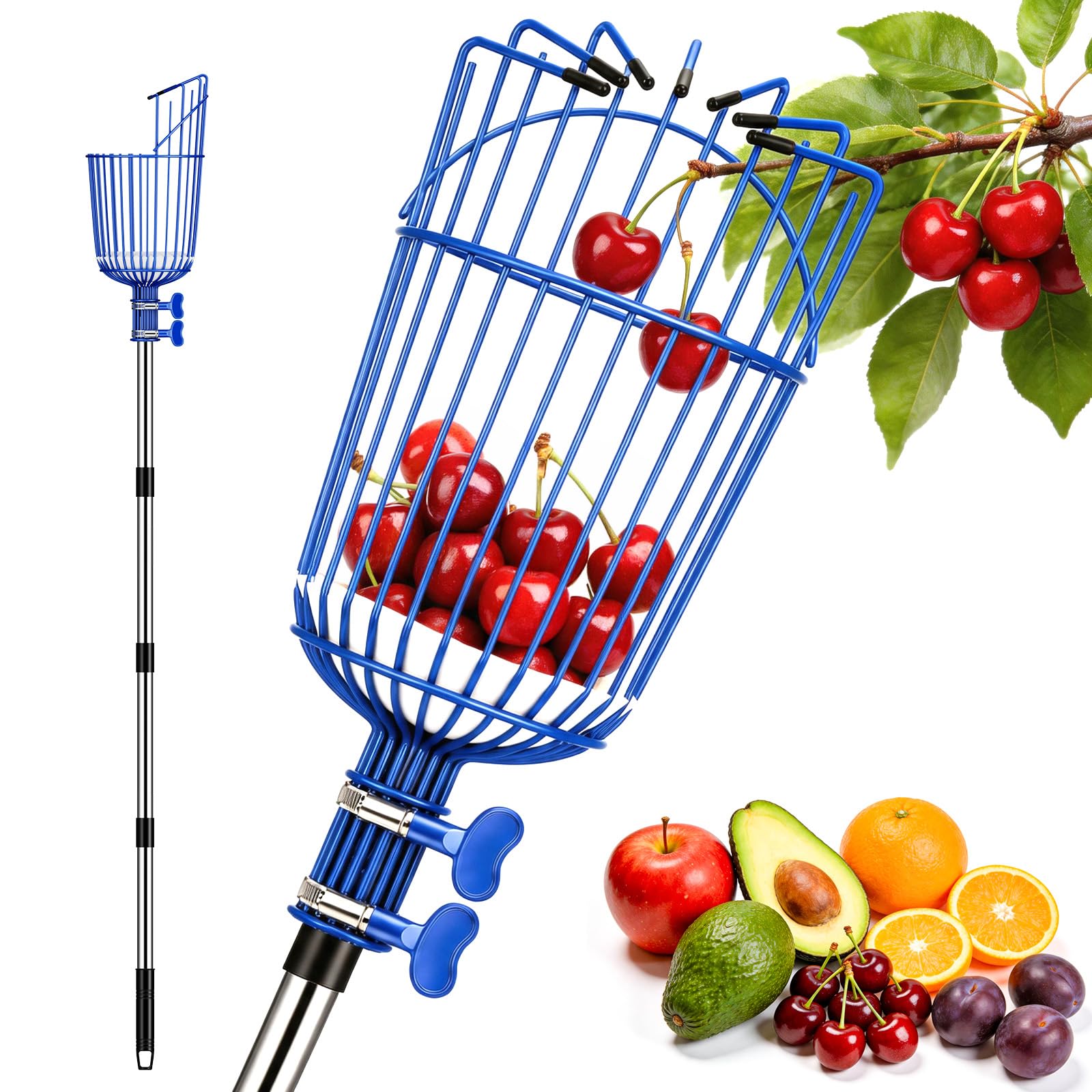 Ginbel Direct vista frontal del recogedor con cesta para recoger frutas sin escaleras