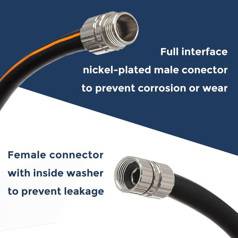 Giraffe Tools detalle de conectores fem-fem de aluminio niquelado que previenen fugas