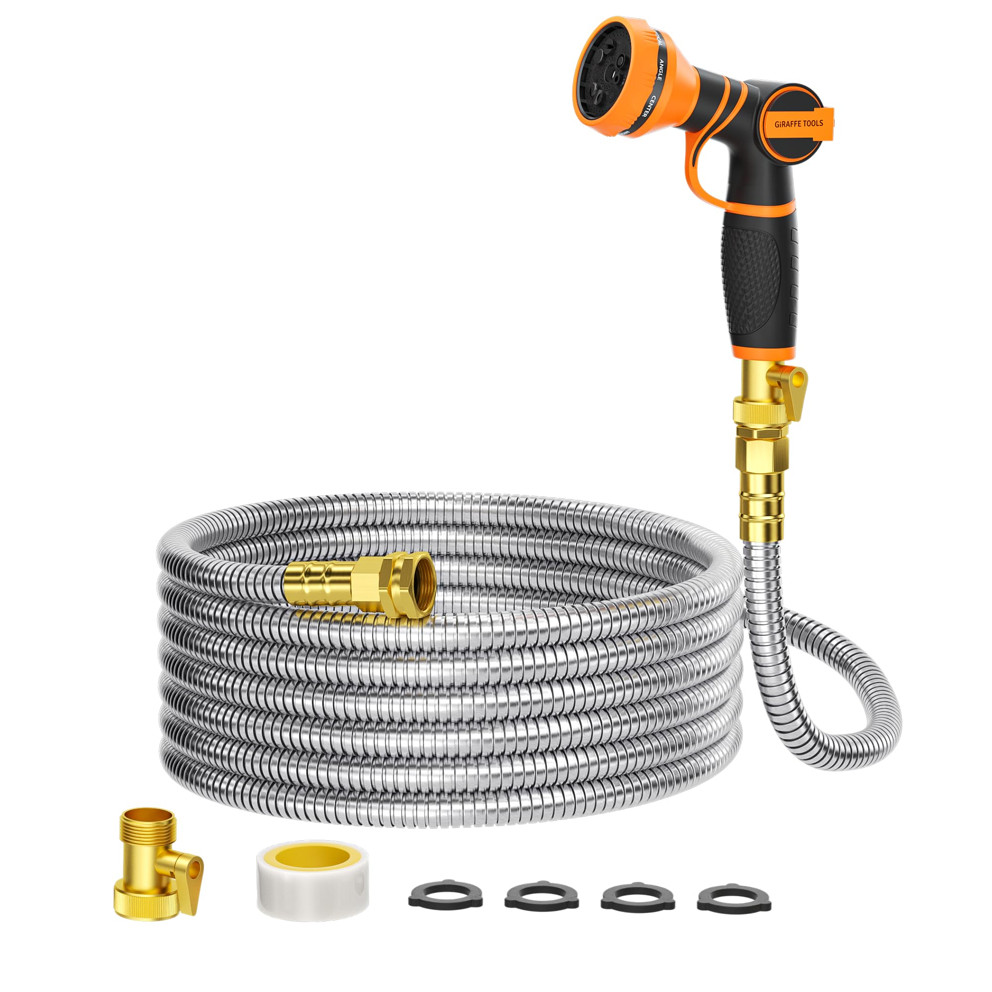 Giraffe Tools vista frontal del paquete mostrando longitud 50ft y acabado resistente