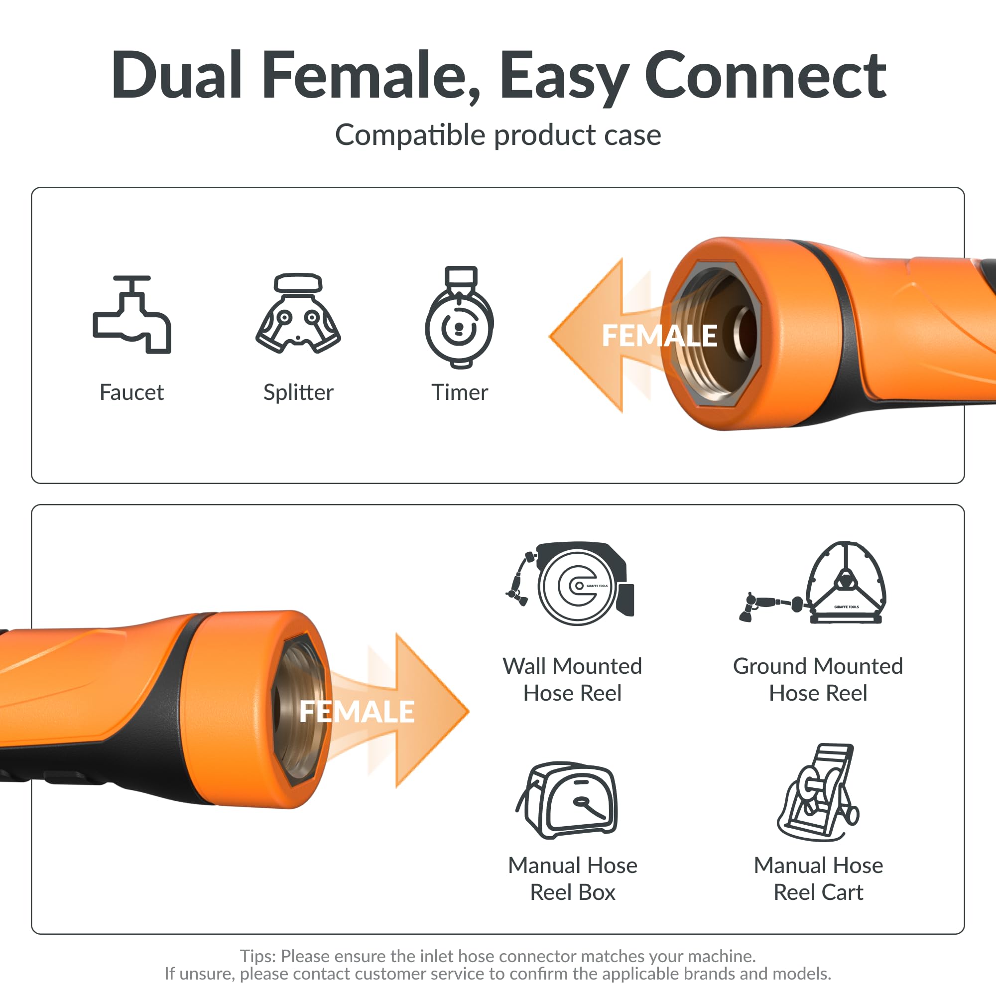 Giraffe Tools detalle del conector femenino con junta para minimizar fugas y fácil ajuste