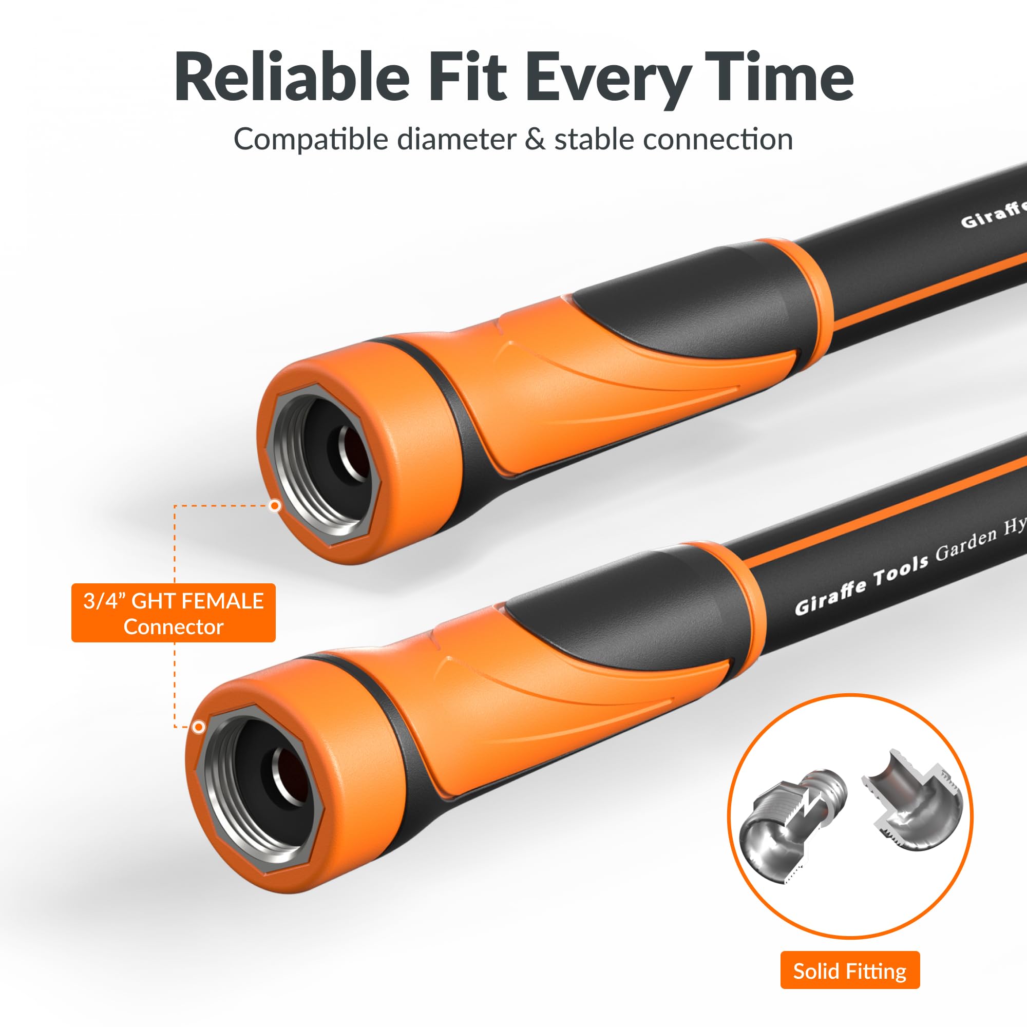 Giraffe Tools manguera en uso con regadera demostrando flexibilidad sin nudos ni torceduras