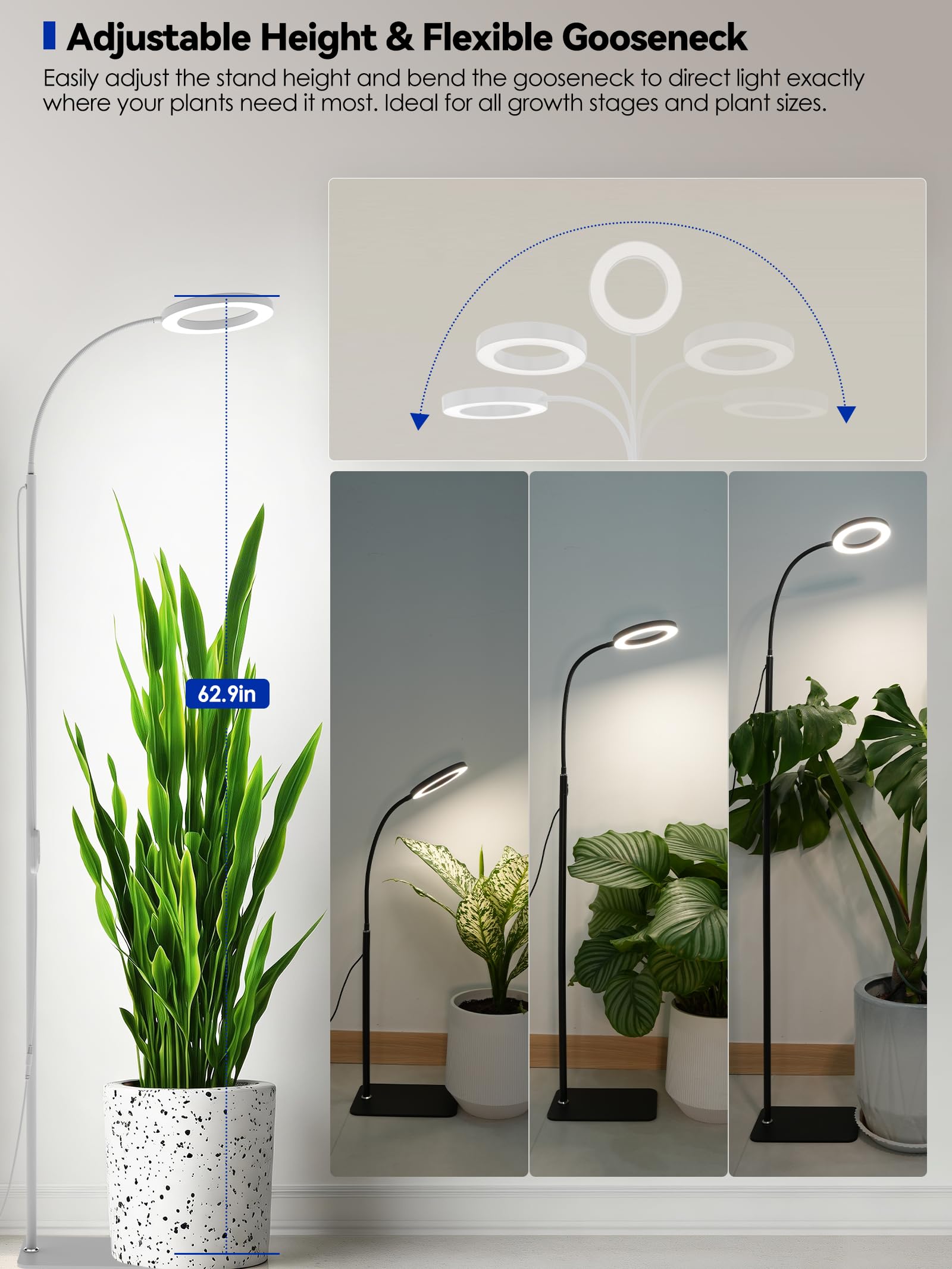 GLOWRIUM ejemplos de alturas ajustables para diferentes plantas