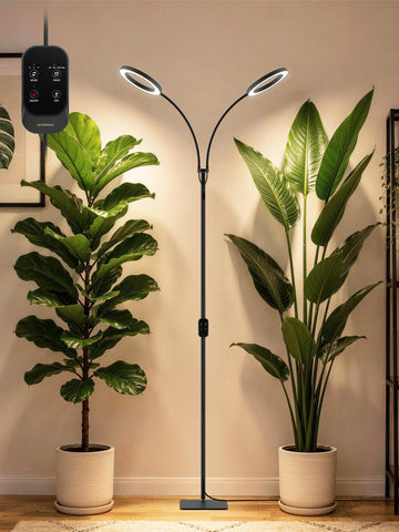 GLOWRIUM vista frontal con soporte, ilumina varias macetas uniformemente