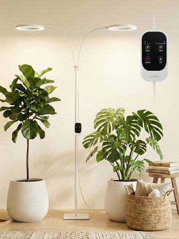 GLOWRIUM lámpara de pie frontal mostrando cobertura para plantas altas