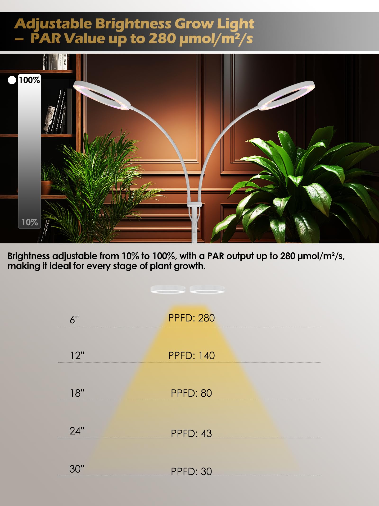 GLOWRIUM mástil telescópico extendido hasta 79 pulgadas para plantas altas