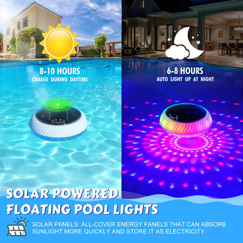 Goallim flotando en piscina, crea ambiente nocturno vibrante