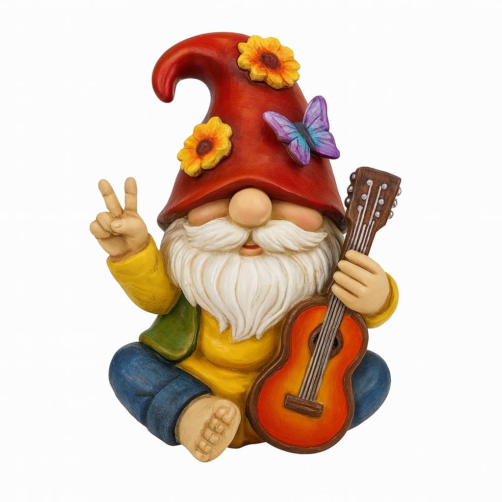 GoGnome vista frontal del gnomo con guitarra mostrando estilo rock