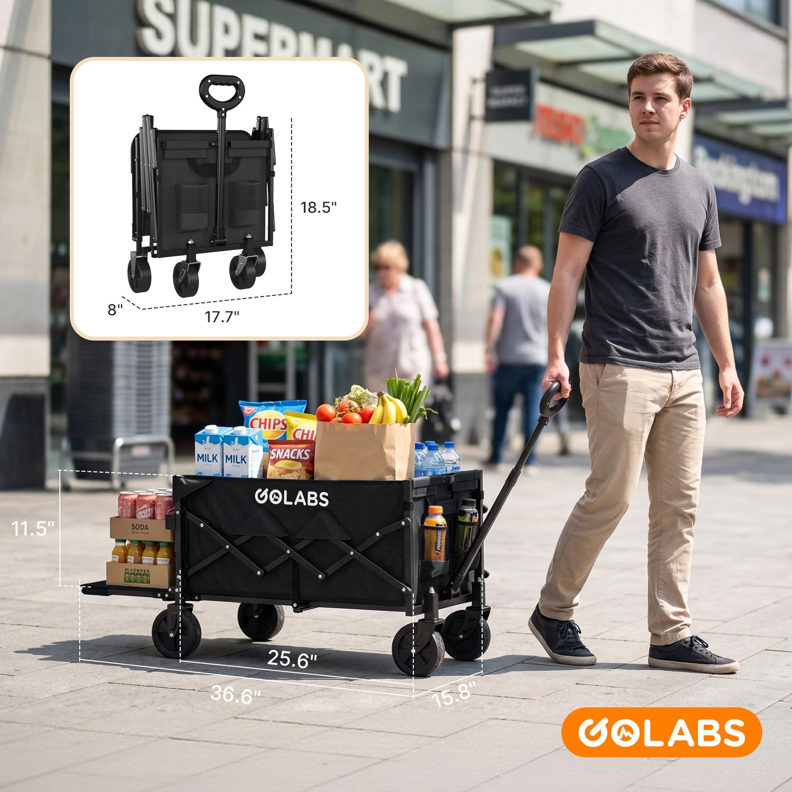 GOLABS carrito en camping transportando equipo y facilitando logística