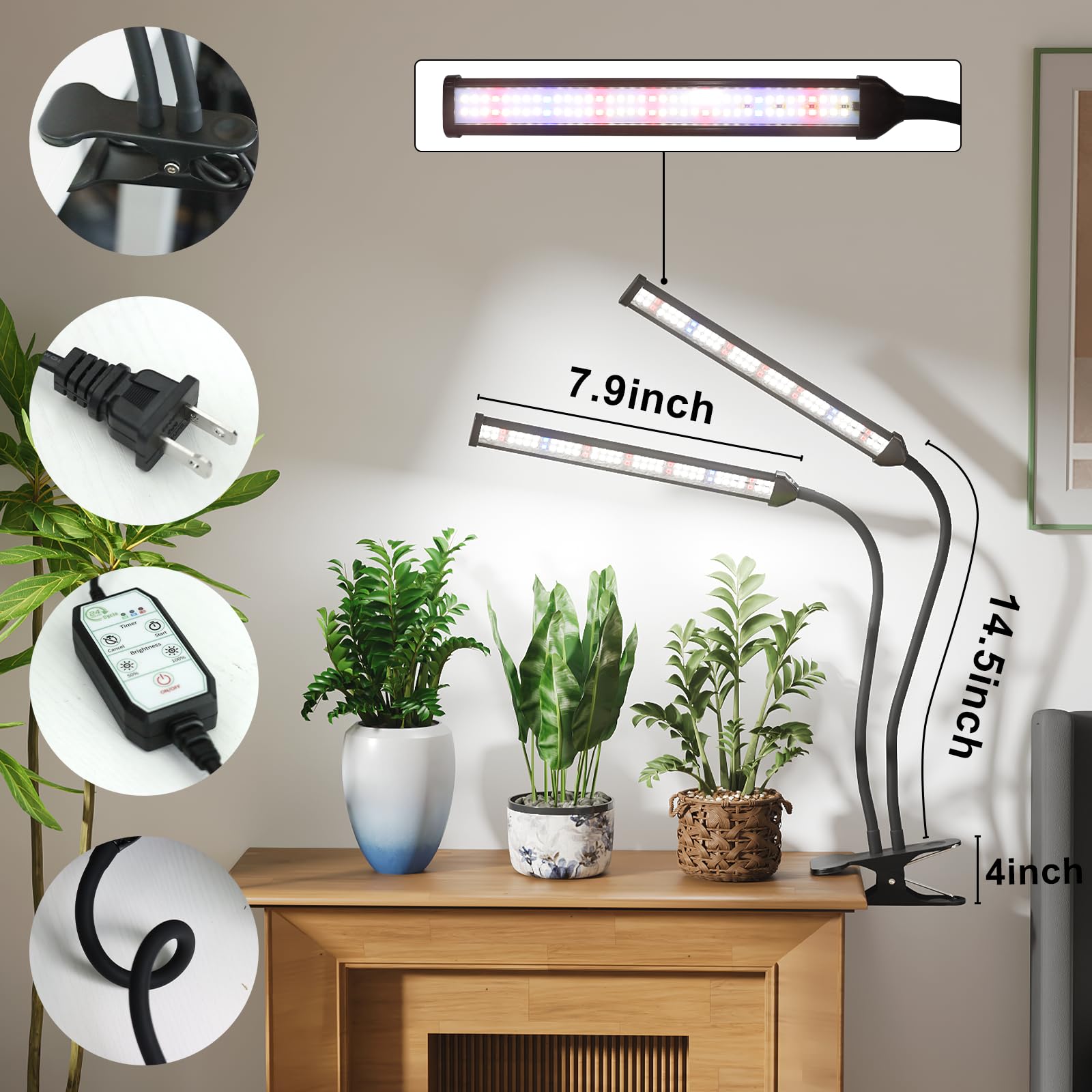 GooingTop detalle de LEDs mostrando el espectro 5000K, luz eficiente para plantas