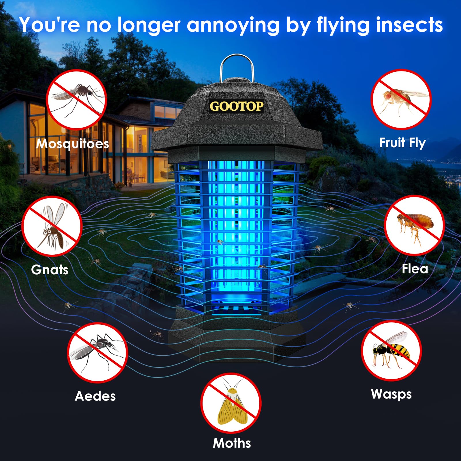 GOOTOP primer plano de la rejilla de 4200V que elimina insectos al contacto de forma física