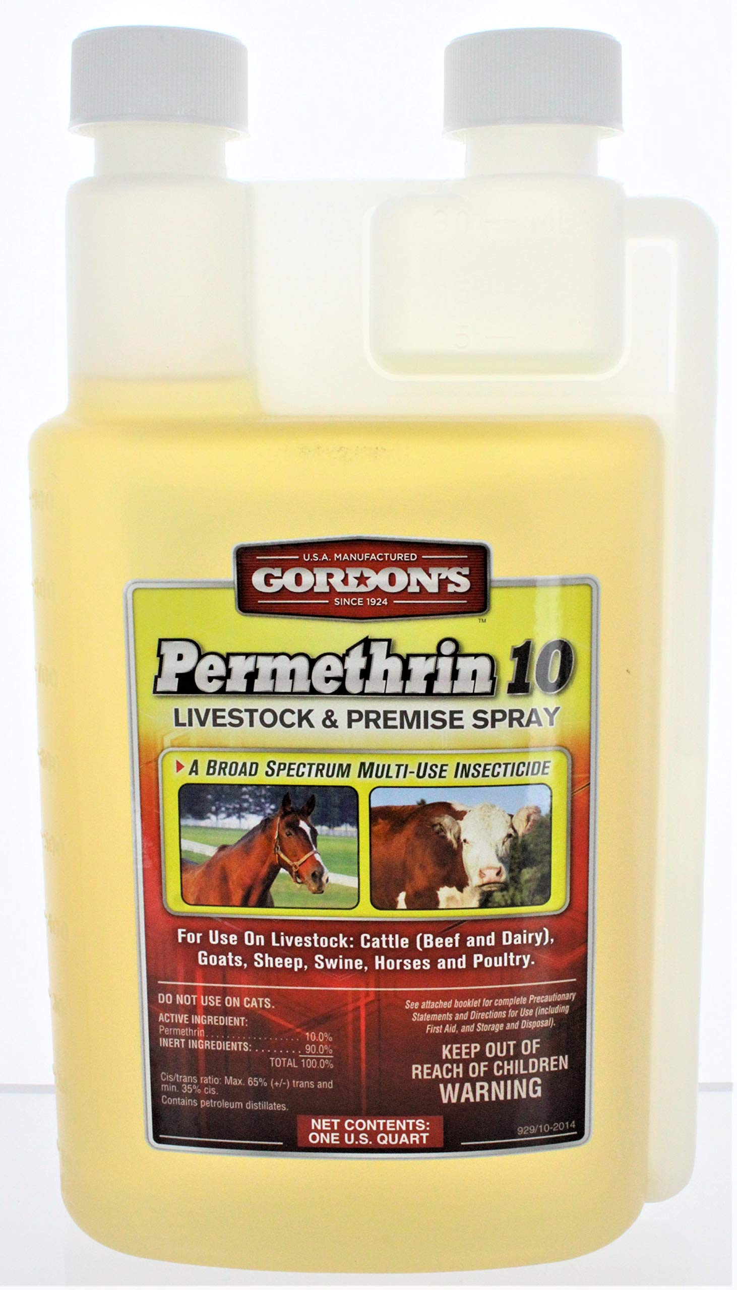 GORDON'S frasco frontal de 1 quart mostrando etiqueta y tamaño útil para granjas