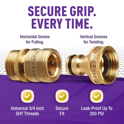 GORILLA EASY CONNECT acople conectado a un grifo demostrando compatibilidad GHT